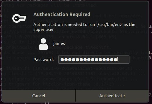 How To Use Timeshift To Backup And Restore Ubuntu Linux 7 Authentication-required-ubuntu