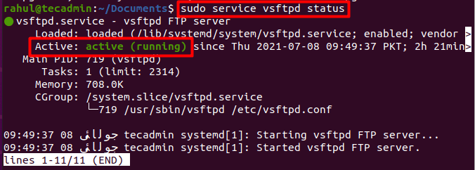 check vsftpd service status