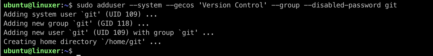Gitea Installation On Ubuntu 20.04 3 Add linux user for git