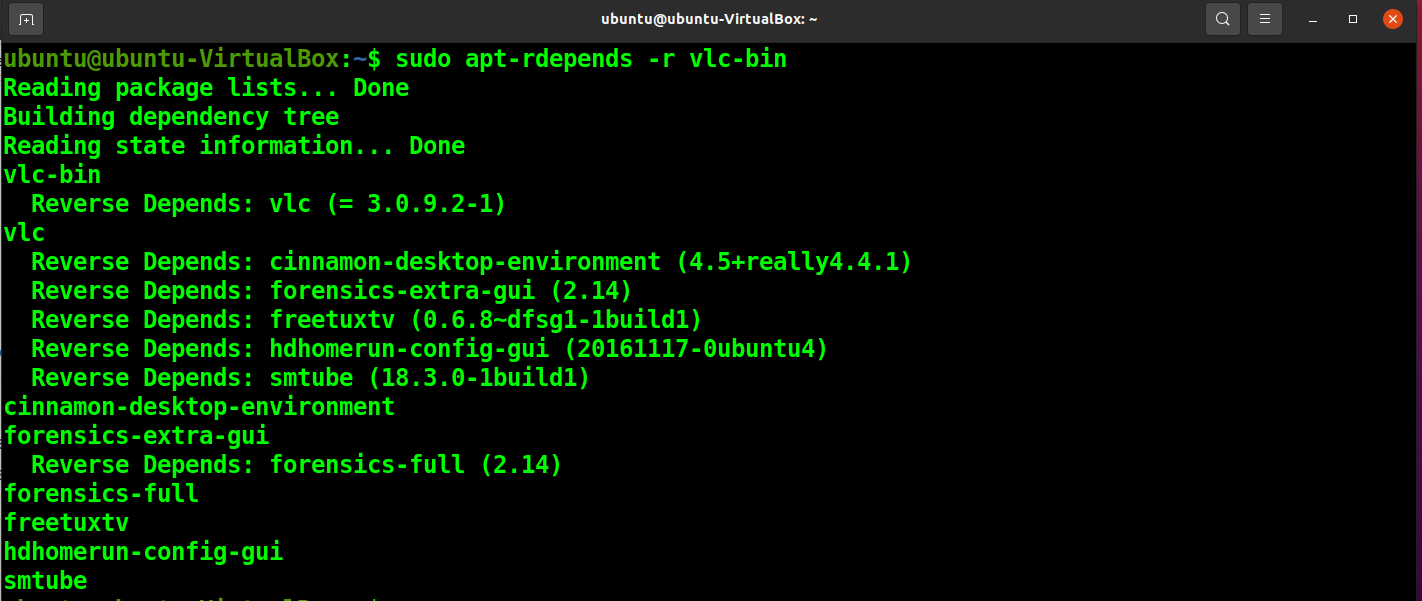 How To Check .Deb Package Dependencies In Ubuntu 10 Apt-rdepends -r vlc-bin