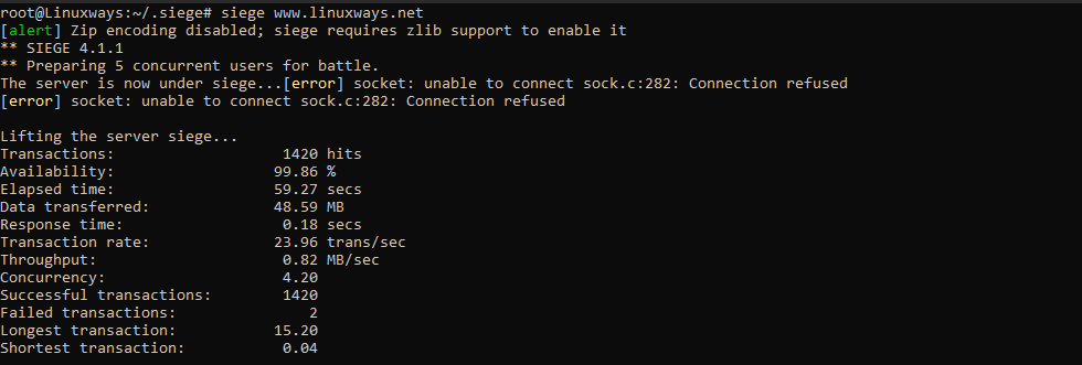 Load testing on your web server using Siege ( Benchmarking Tool ) 5