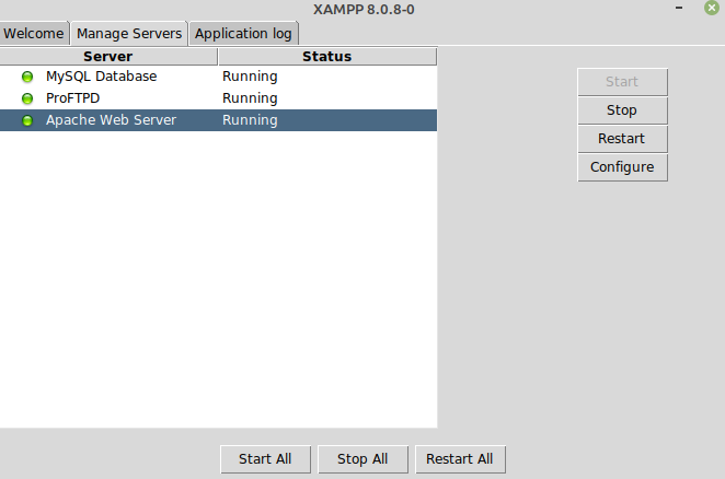 How To Install Xampp (Apache, Mariadb, Php, Perl And Phpmyadmin) On Ubuntu 20.04 10 Xampp services manager