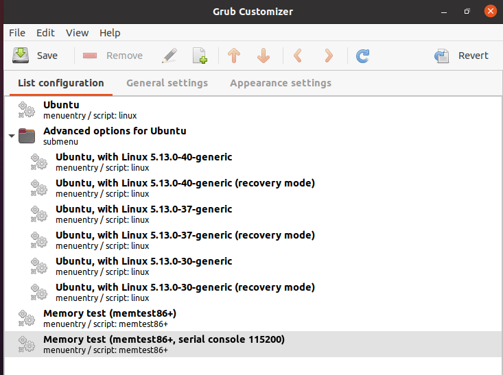 Grub Customizer Application Interface Grub customizer application interface