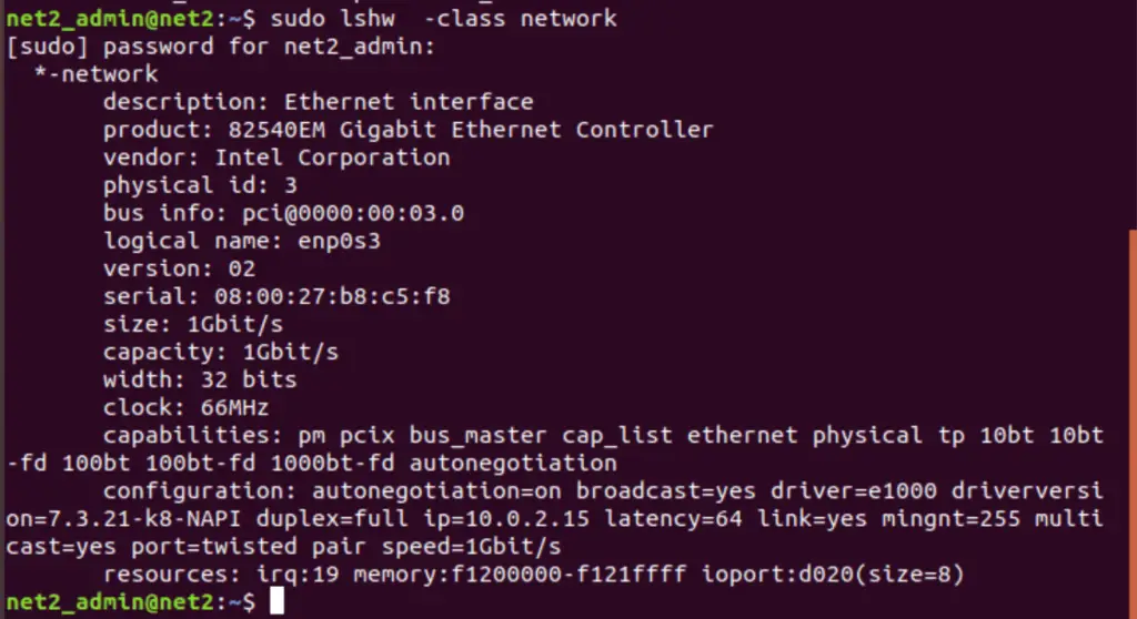How To Configure Network Settings In Ubuntu 22.04 5 Command lshw -class network