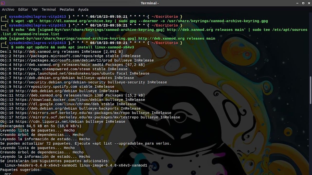Xanmod: Un Kernel Linux Alternativo Y Mejorado Para Usos Varios 5 Instalación del kernel xanmod - pantallazo 1