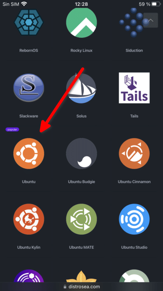 Cómo Usar Ubuntu Desde Tu Teléfono Móvil O Tablet (Gracias A Distrosea) 3 2- elegir ubuntu entre las opciones