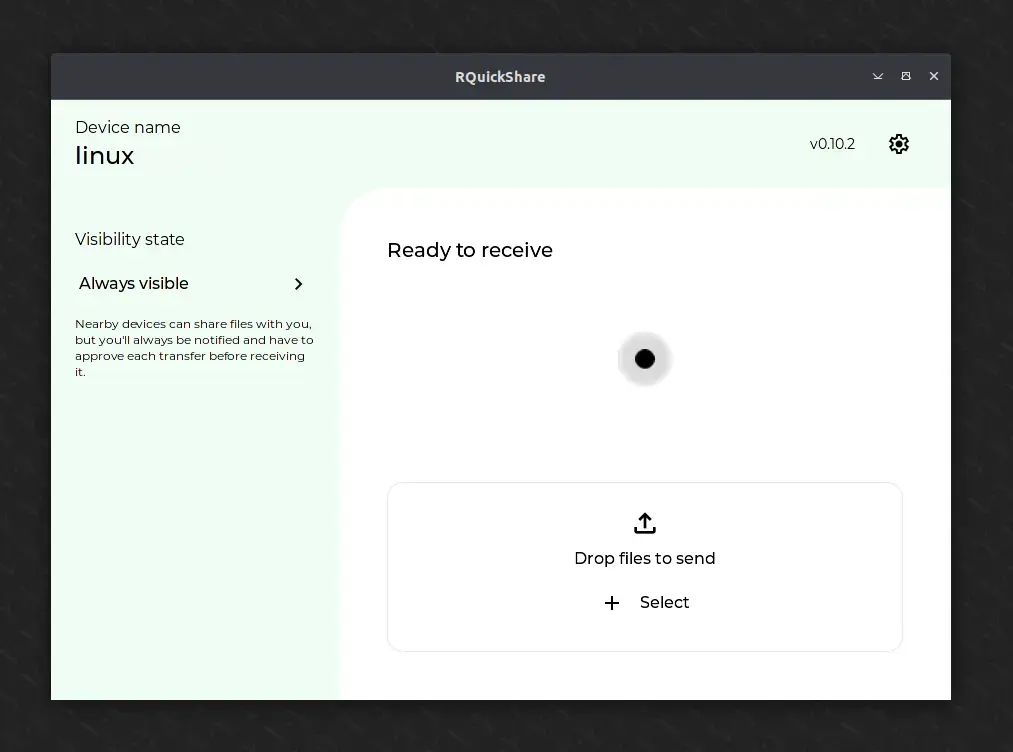 How To Install Rquickshare (Nearbyshare/Quickshare) On Linux 3 Rquickshare main windows