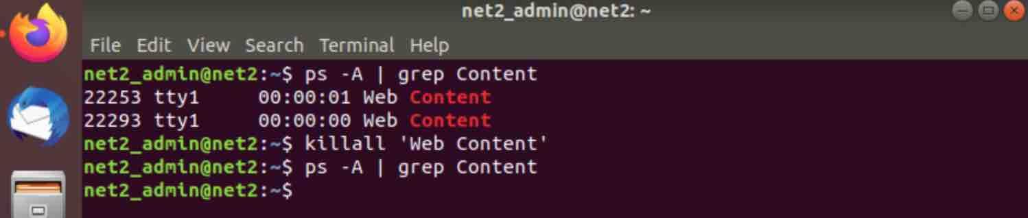 How To Kill Processes In Linux: Beginner-Friendly Guide To Command Line Termination 14 Killall -9 'web content' command output - firefox tabs termination